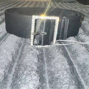 LOFT Satin Rhinestone Buckle Belt Black Size Small Party Dressy Glam